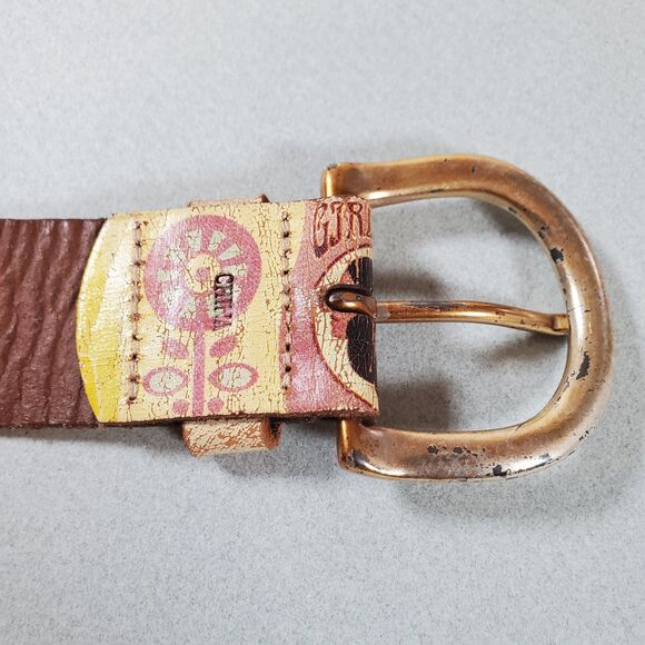 Fossil Women’s Leather Belt Medium Brown Patchwork Boho Fits Waist 32" to 36" - Picture 4 of 8